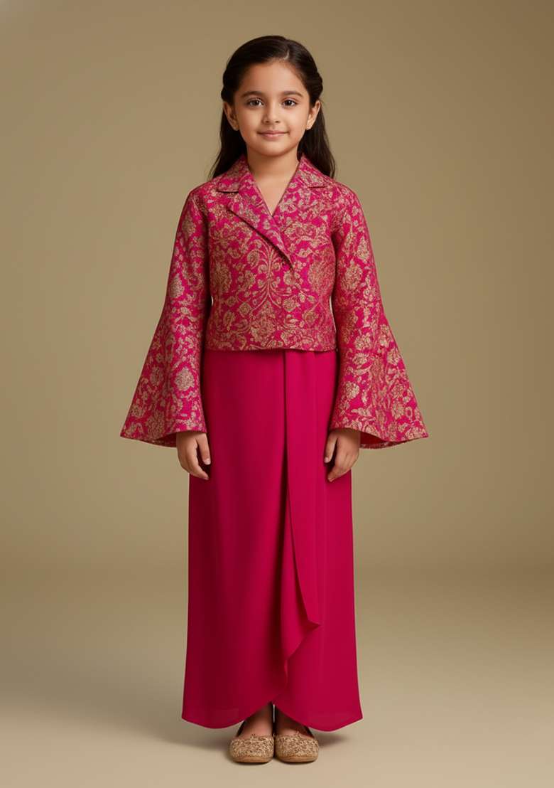 Girls Pink Embroidered Georgette Fusion Set - Indya