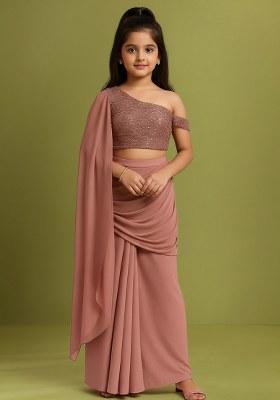 Girls Pink Embellished Net Fusion Set