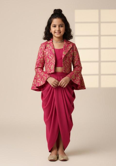 Girls Pink Brocade Fusion Set
