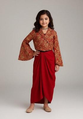 Girls Red Brocade Fusion Set