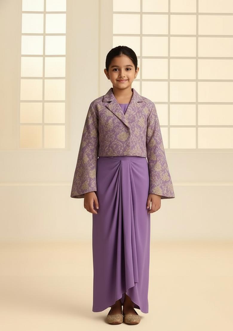 Girls Lilac Brocade Fusion Set - Indya