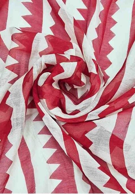 Girls White Abstract Print Chanderi Fusion Set