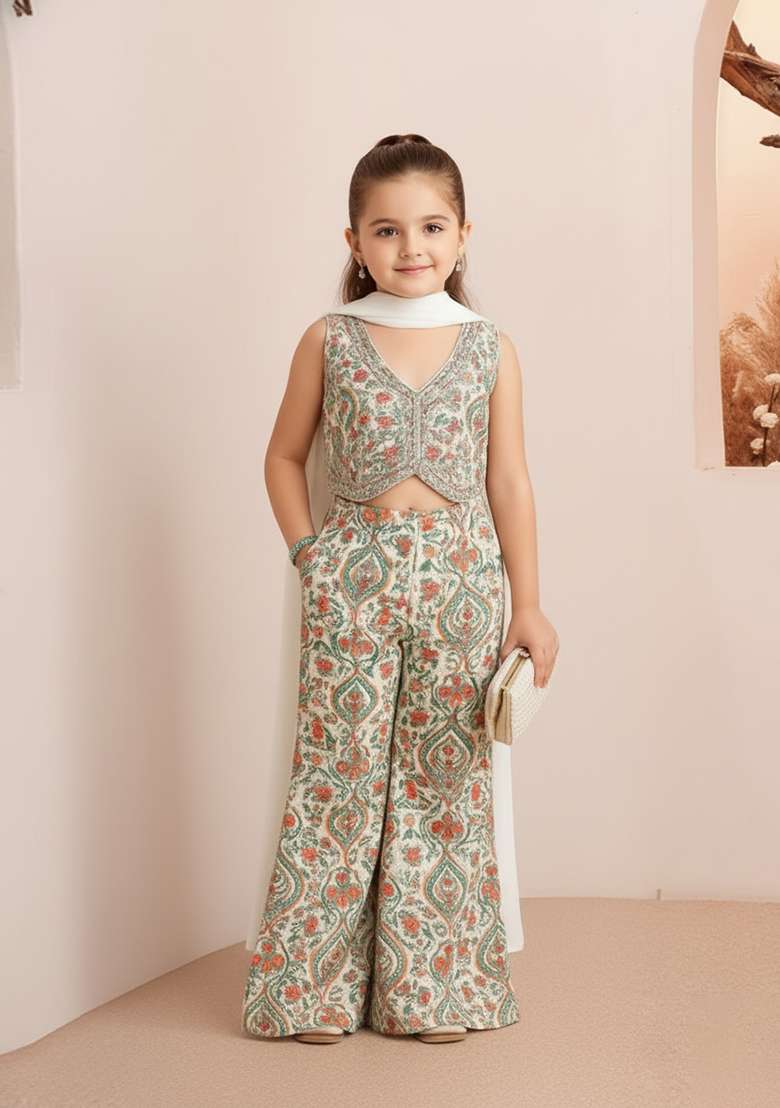Girls Multicolor Floral Print Rayon Fusion Set - Indya