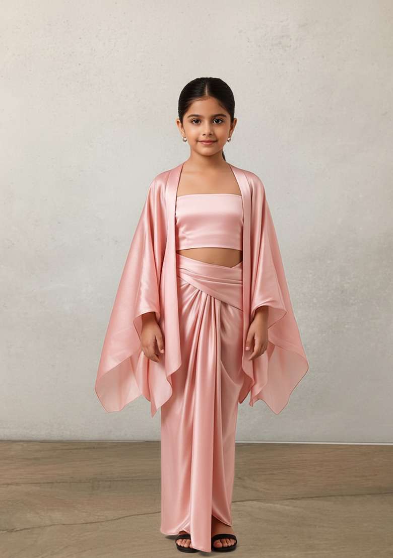Girls Pink Solid Tissue Fusion Set - Indya