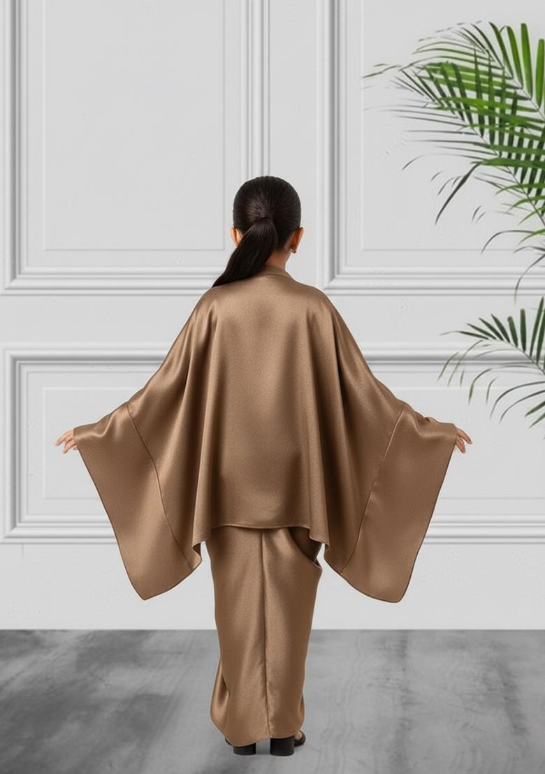 Girls Brown Solid Tissue Fusion Set - Indya