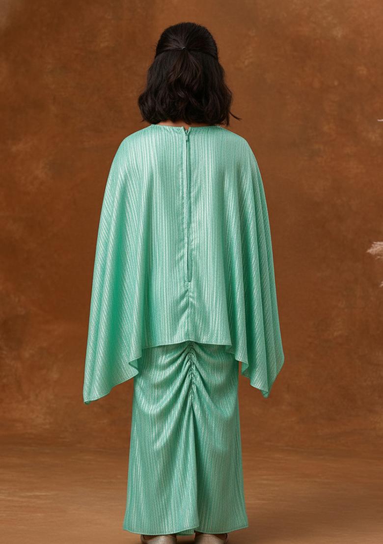 Girls Sea Green Solid Satin Fusion Set - Indya