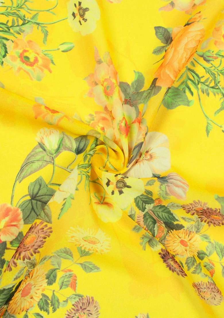 Girls Yellow Floral Print Georgette Fusion Set - Indya