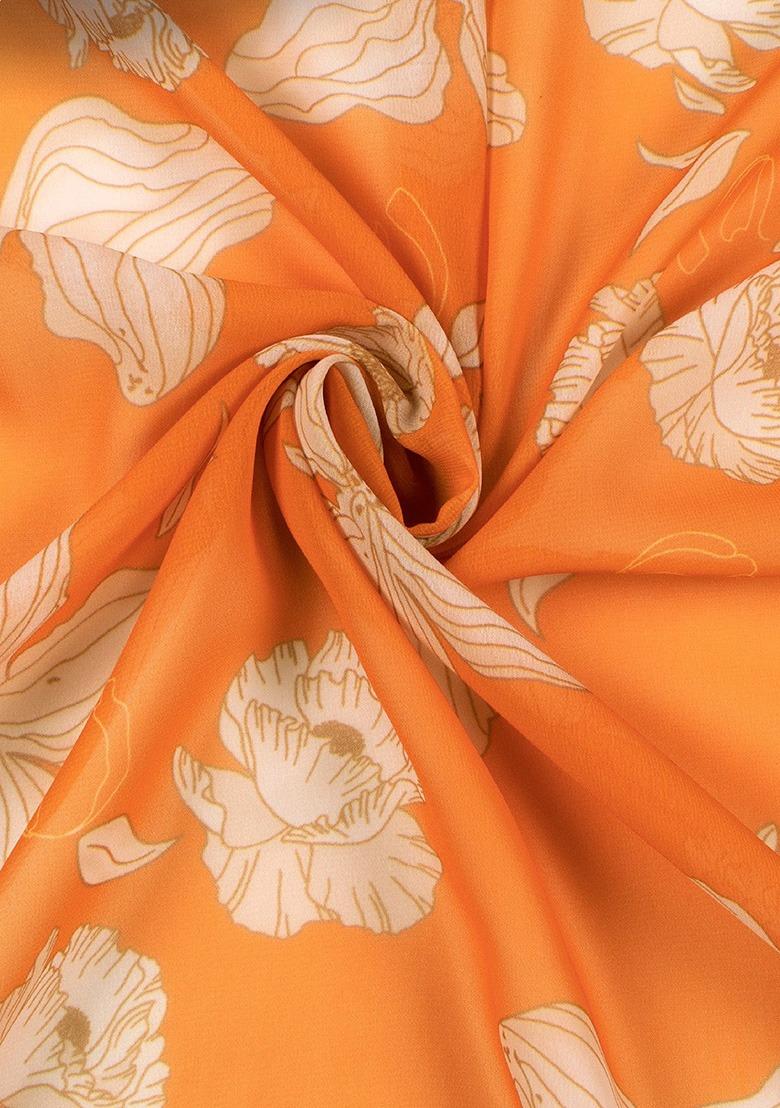 Girls Orange Floral Print Georgette Fusion Set - Indya