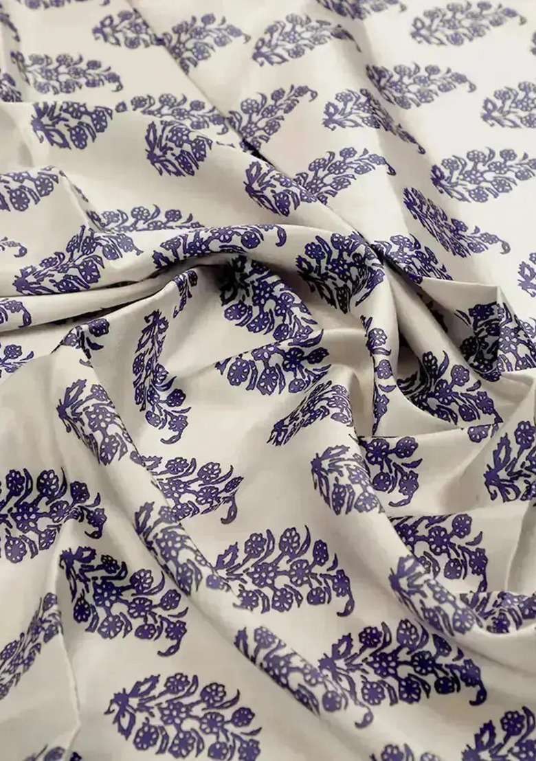 Girls White Floral Print Satin Fusion Set - Indya