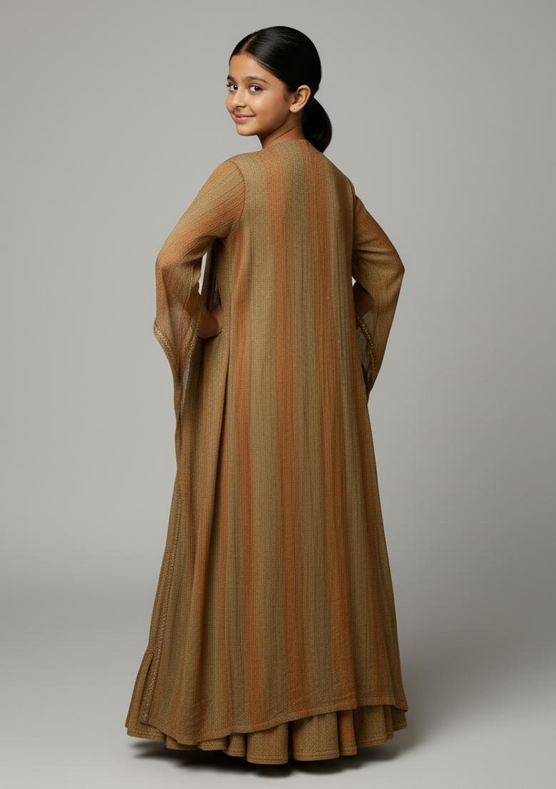 Girls Multicolor Textured Tissue Lehenga Set - Indya