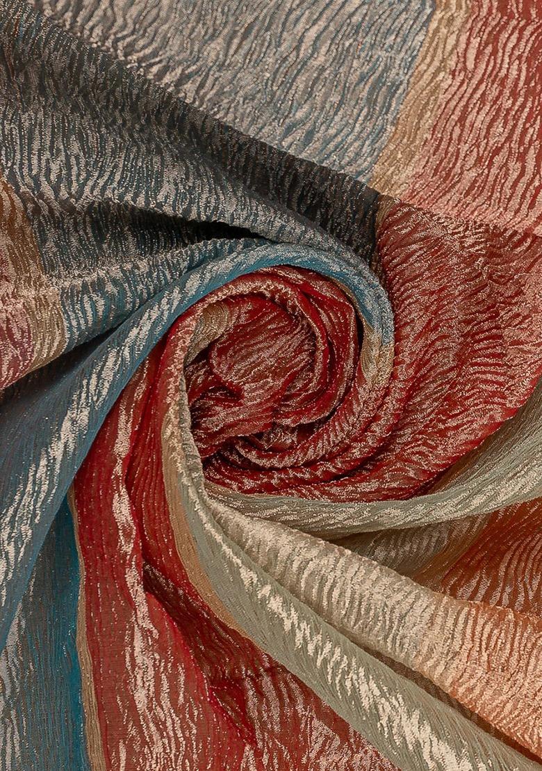 Girls Multicolor Textured Tissue Lehenga Set