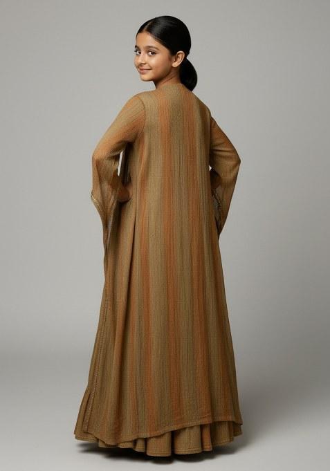 Girls Multicolor Textured Tissue Lehenga Set