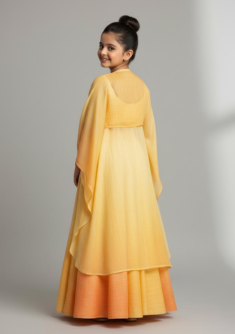 Girls Multicolor Textured Tissue Lehenga Set - Indya