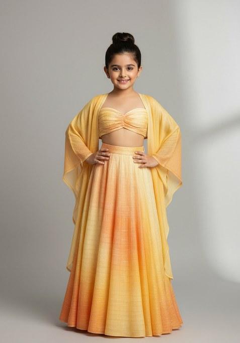 Girls Multicolor Textured Tissue Lehenga Set