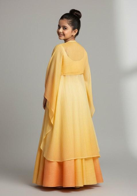 Girls Multicolor Textured Tissue Lehenga Set