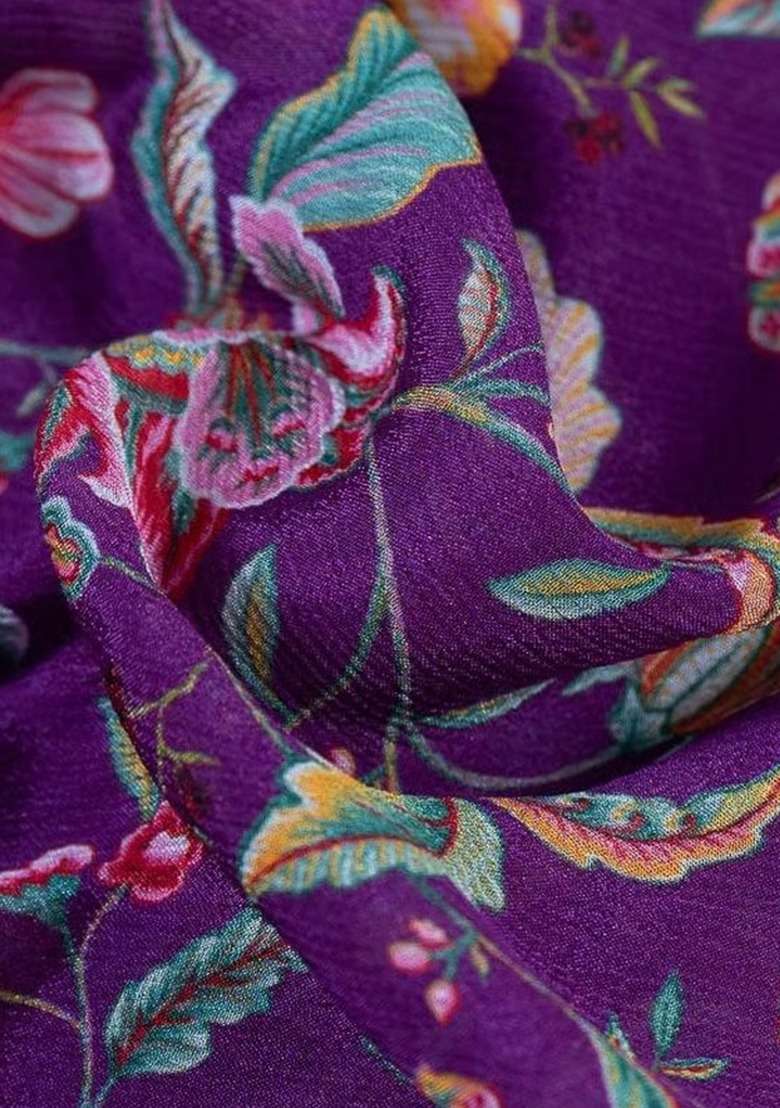 Girls Purple Floral Print Chinon Fusion Set - Indya