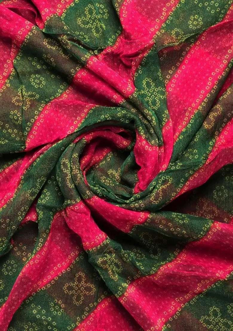 Girls Pink And Green Bandhani Print Chiffon Fusion Set - Indya