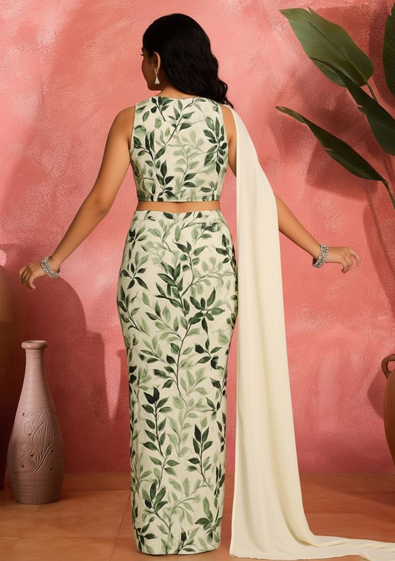 Girls Green Floral Print Satin Fusion Set - Indya