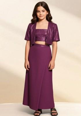 Girls Purple Sequin Georgette Fusion Set