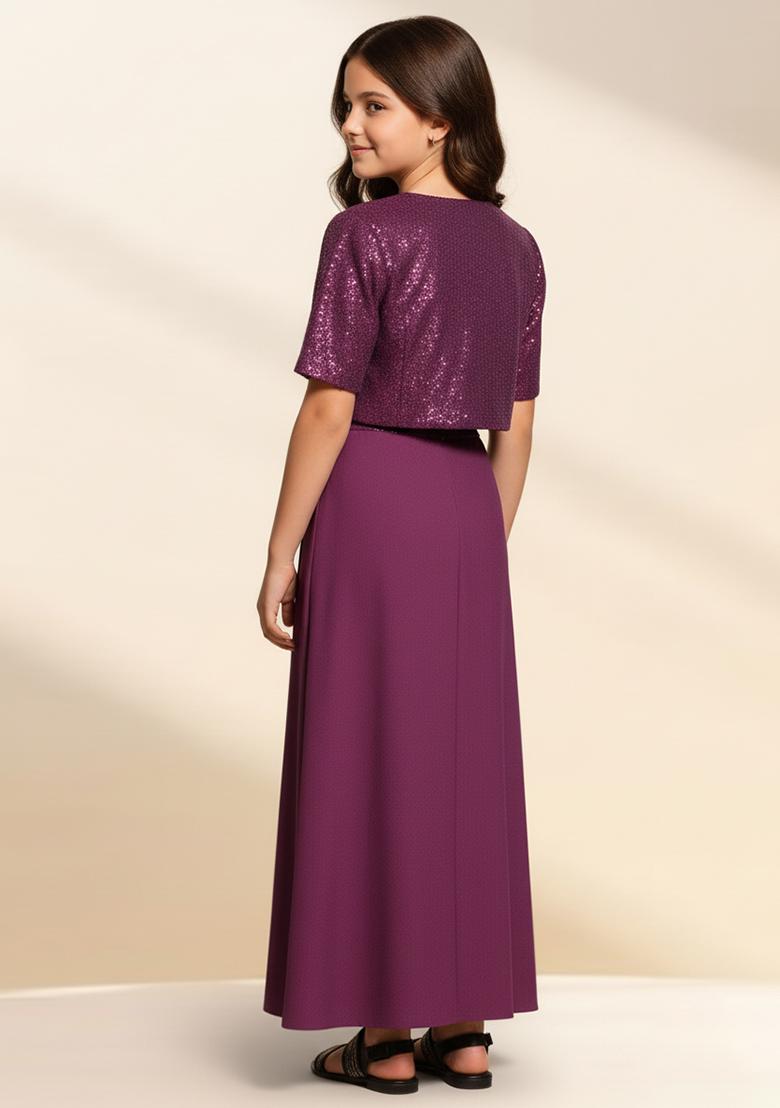 Girls Purple Sequin Georgette Fusion Set - Indya