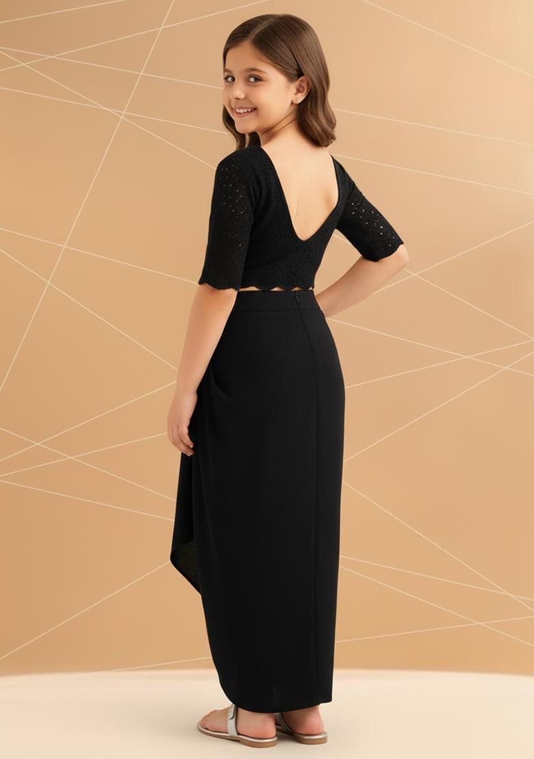 Girls Black Embellished Georgette Fusion Set - Indya