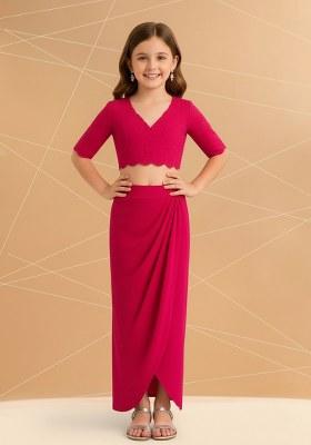 Girls Hot Pink Embellished Georgette Fusion Set