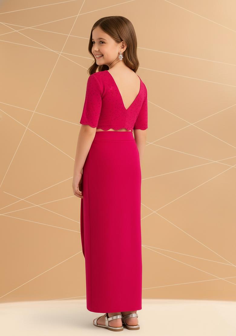 Girls Hot Pink Embellished Georgette Fusion Set - Indya