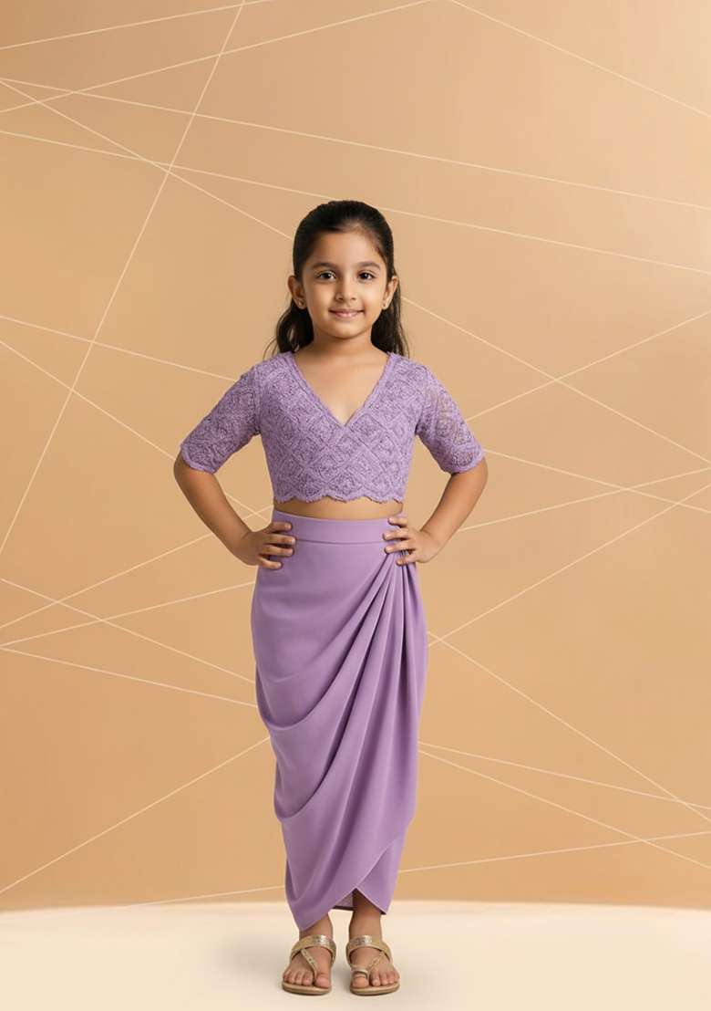Girls Lavender Embellished Georgette Fusion Set - Indya