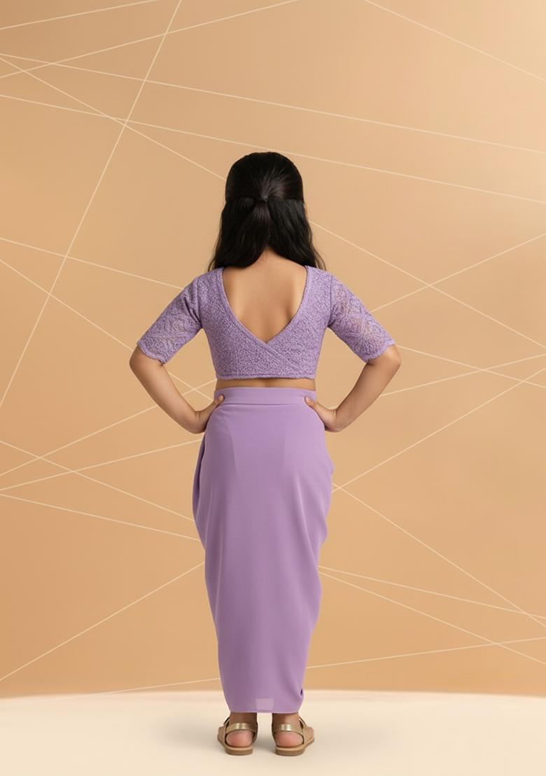 Girls Lavender Embellished Georgette Fusion Set - Indya
