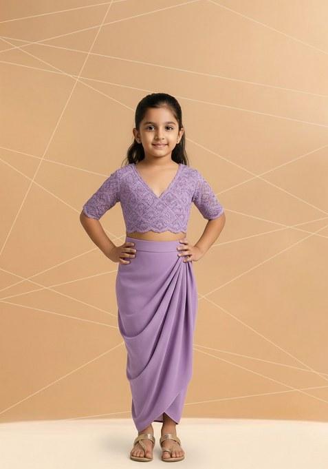 Girls Lavender Embellished Georgette Fusion Set