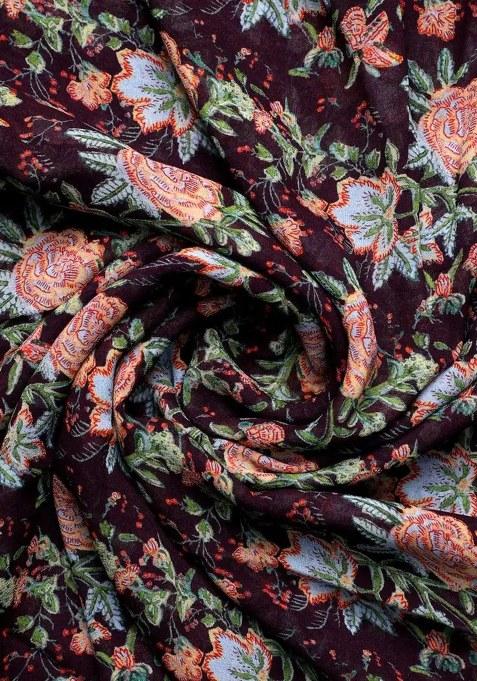 Girls Wine Floral Print Georgette Fusion Set