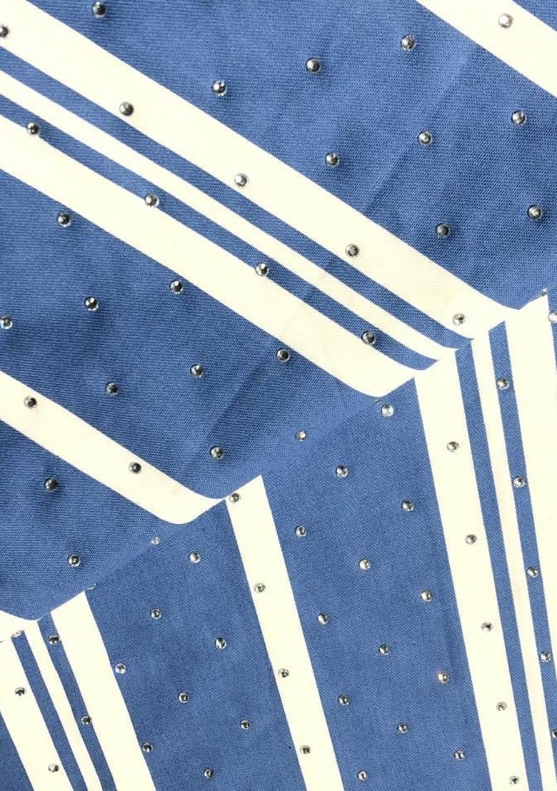 Girls Blue Striped Cotton Denim Co-Ord Set - Indya