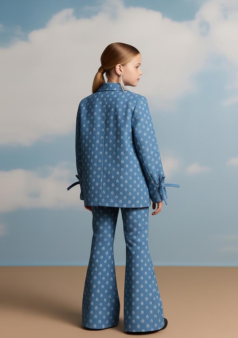 Girls Light Blue Embroidered Denim Co-Ord Set - Indya