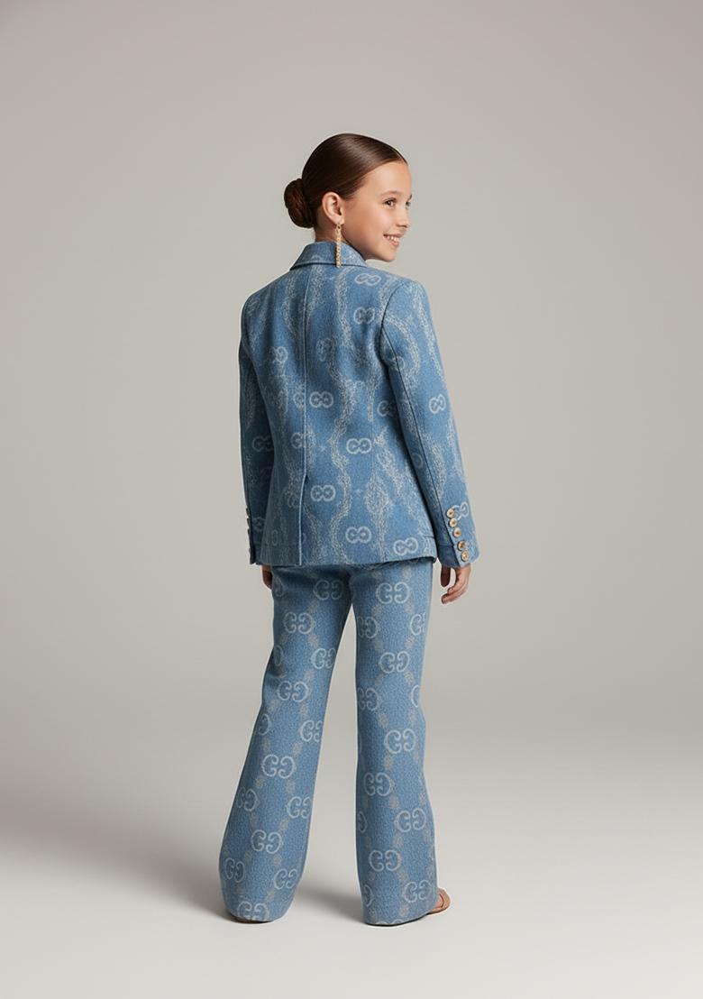 Girls Light Blue Embroidered Denim Co-Ord Set - Indya