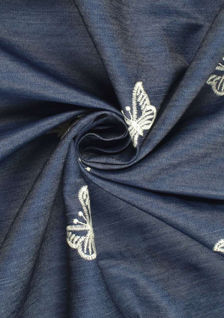 Girls Dark Blue Embroidered Denim Co-Ord Set - Indya