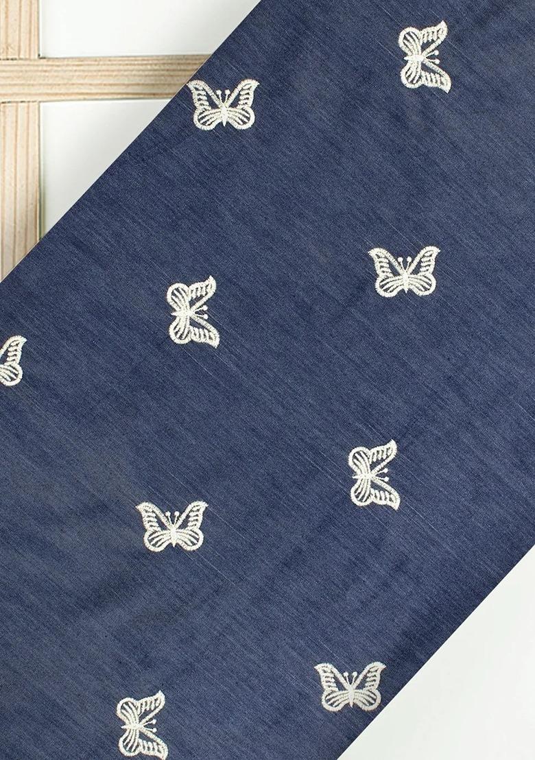 Girls Dark Blue Embroidered Denim Co-Ord Set - Indya