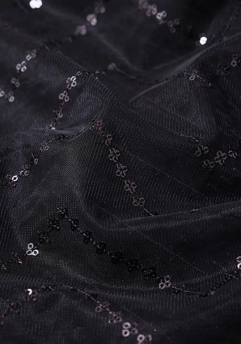 Girls Black Embroidered Net Sharara Set