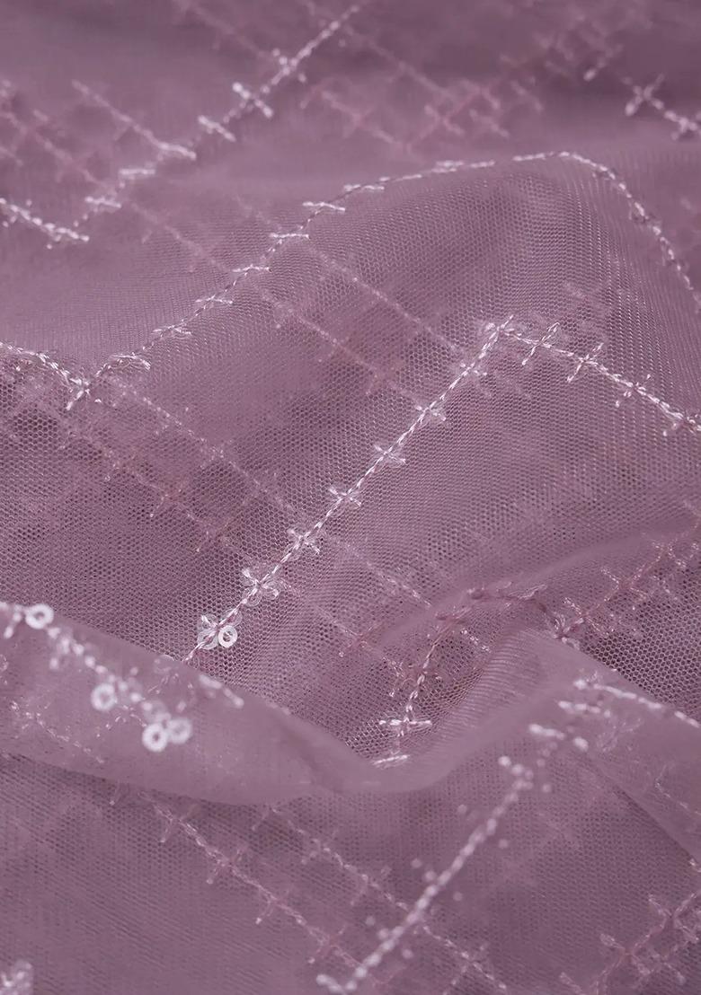 Girls Purple Embroidered Net Sharara Set