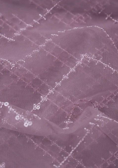 Girls Purple Embroidered Net Sharara Set