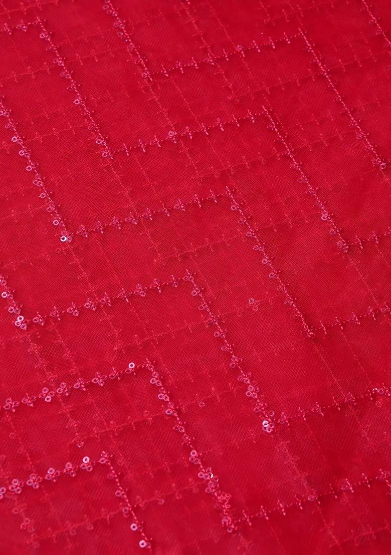 Girls Red Embroidered Net Sharara Set - Indya