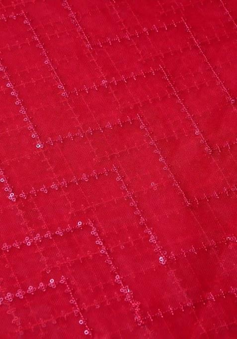 Girls Red Embroidered Net Sharara Set