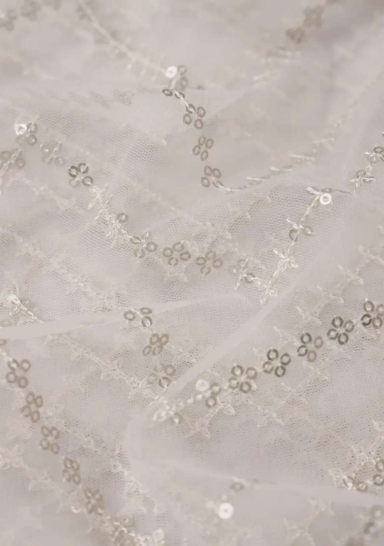 Girls White Embroidered Net Sharara Set - Indya