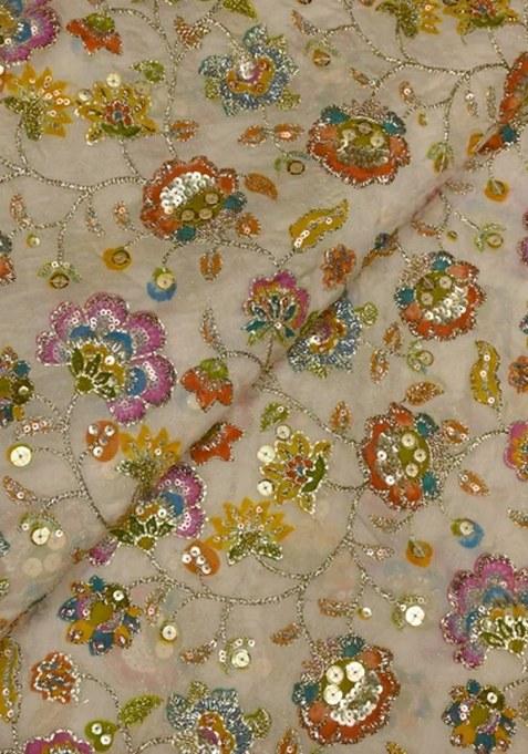 Girls Beige Embroidered Organza Anarkali Set