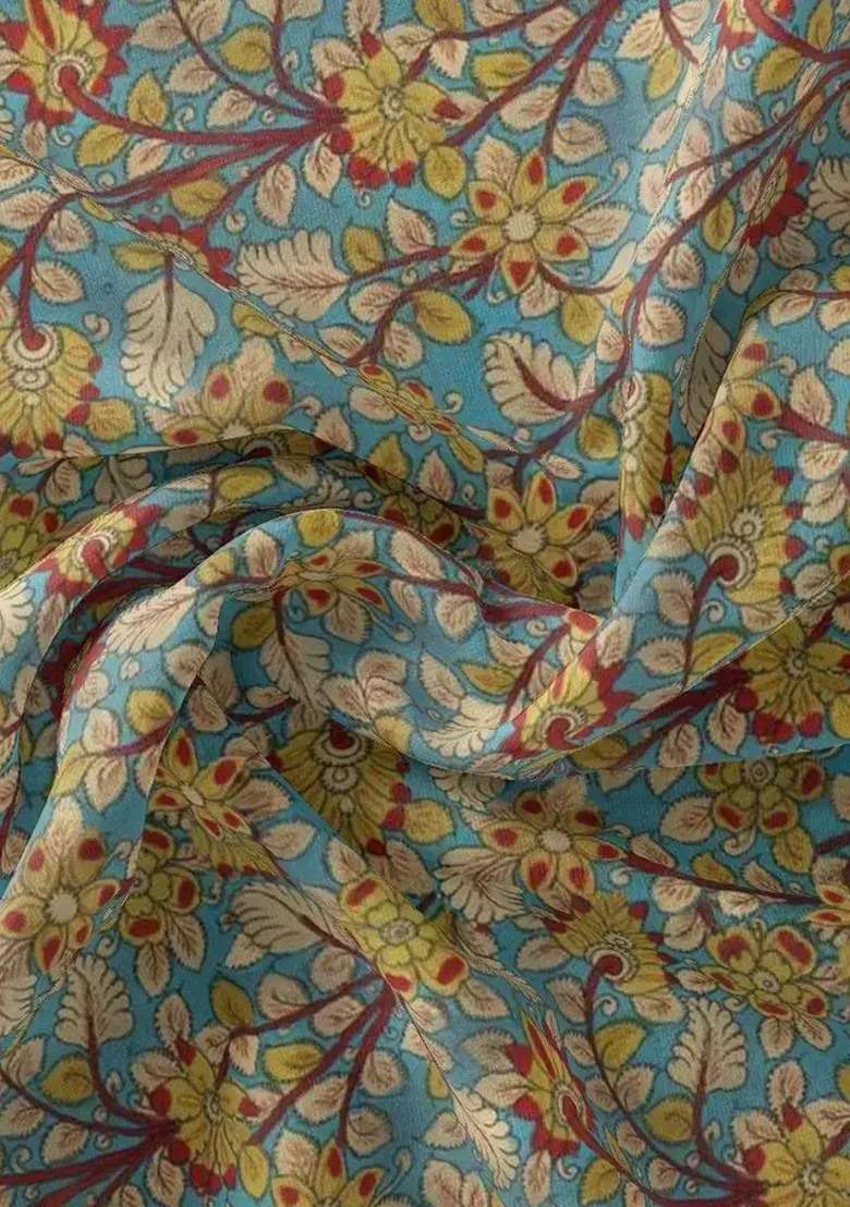 Girls Powder Blue Floral Print Chiffon Sharara Set - Indya