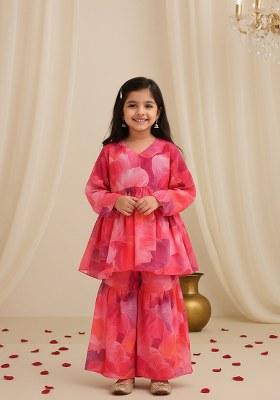 Girls Multicolor Floral Print Georgette Sharara Set
