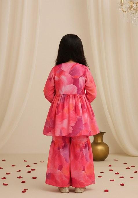 Girls Multicolor Floral Print Georgette Sharara Set