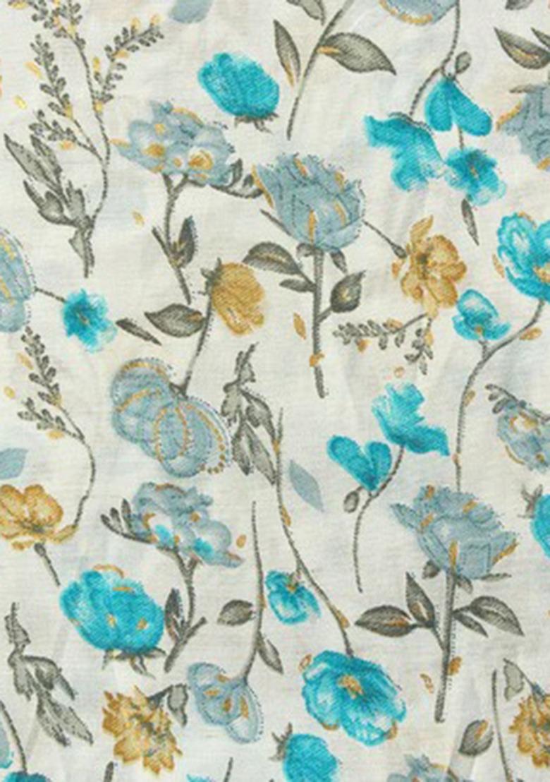 Girls Off White Floral Print Chanderi Silk Sharara Set - Indya