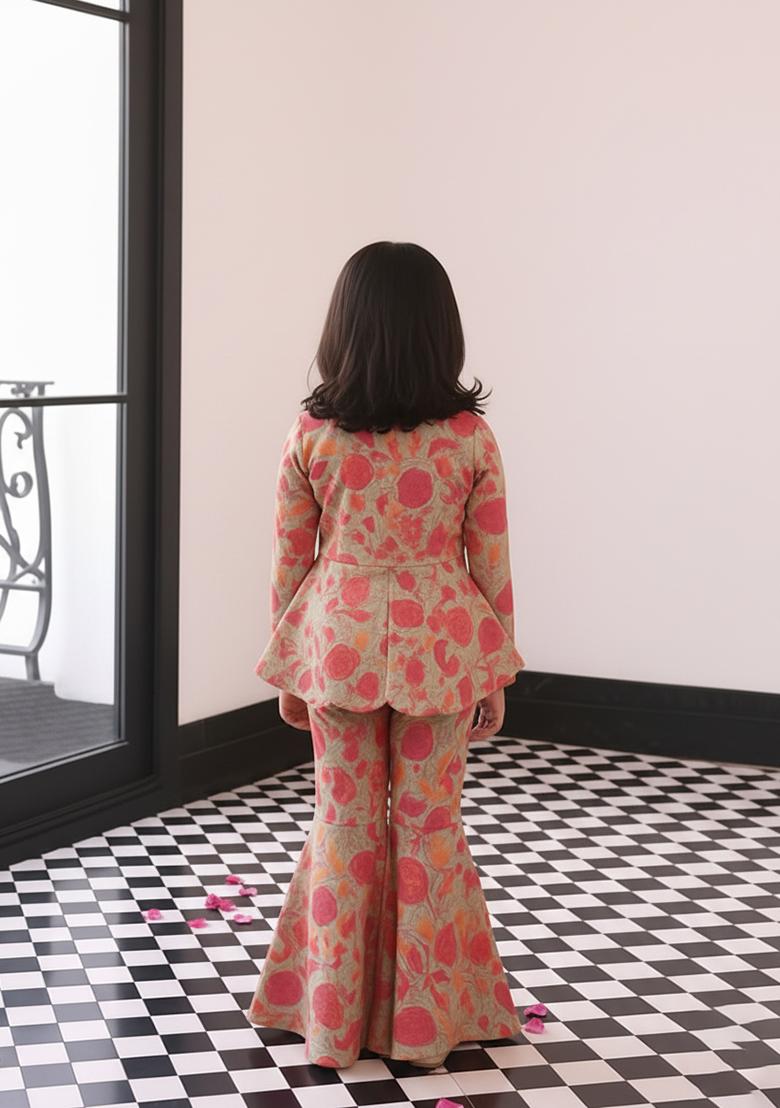 Girls Beige Floral Print Chiffon Sharara Set - Indya