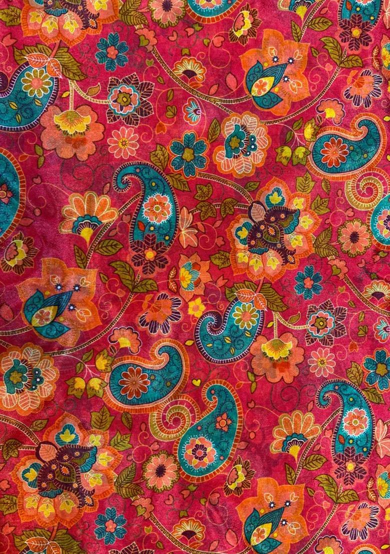 Girls Fiery Red Floral Print Chiffon Sharara Set - Indya