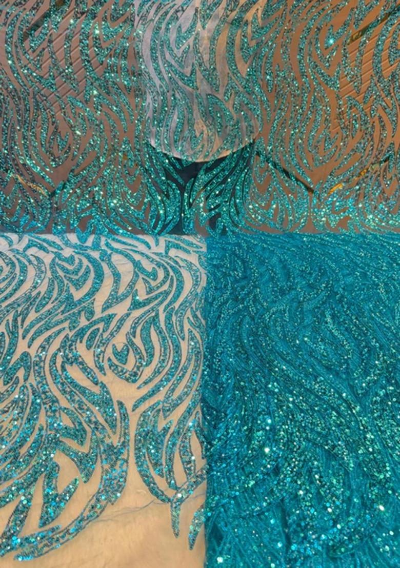 Girls Aqua Blue Embellished Net Sharara Set - Indya